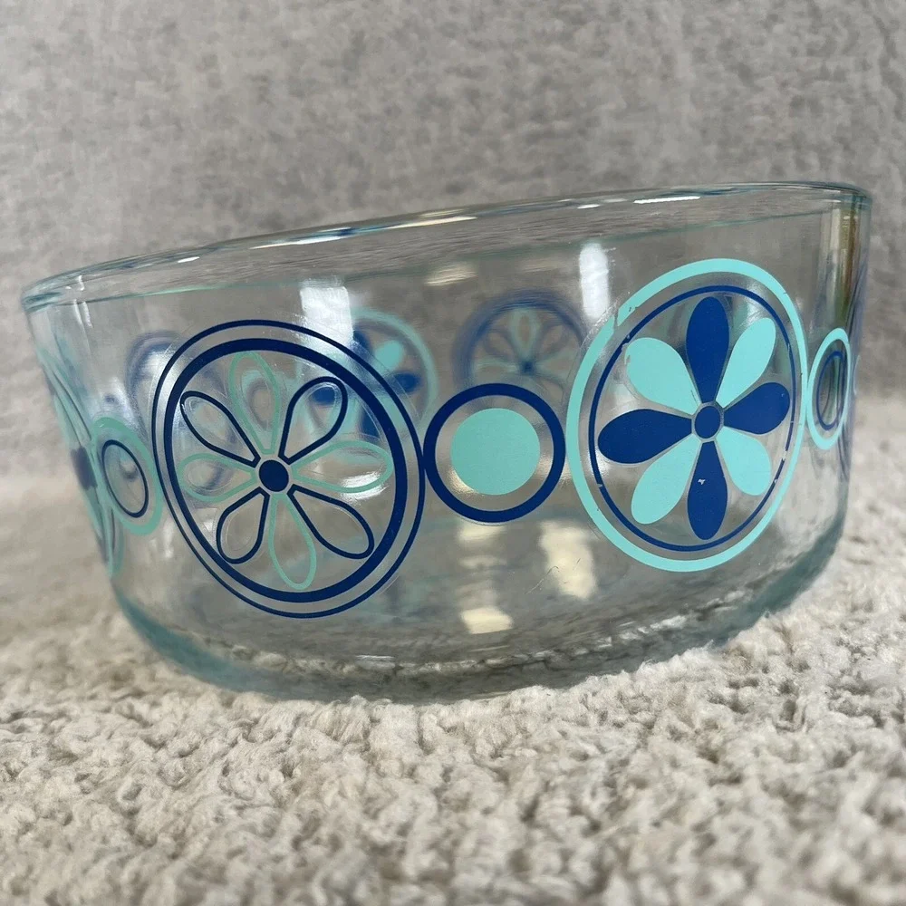 Vintage Pyrex Blue/Turquoise Decorative Storage Bowls 7201 7203 No Chips No Lids